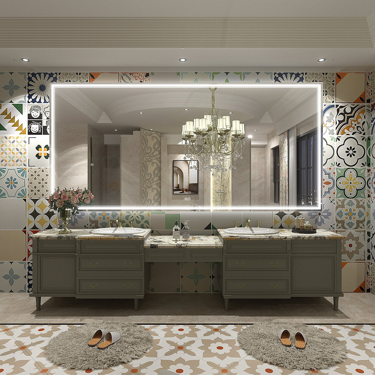 Frameless Frontlit LED Anti-fog Bathroom Vanity Mirror 96x36 inch