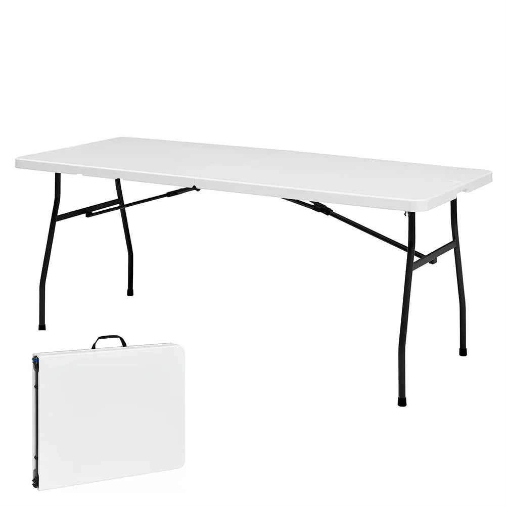 Sharemee 6 Foot Premium Fold-in-Half Table, Portable Folding Utility Picnic Party Dining Camp Plastic Table White