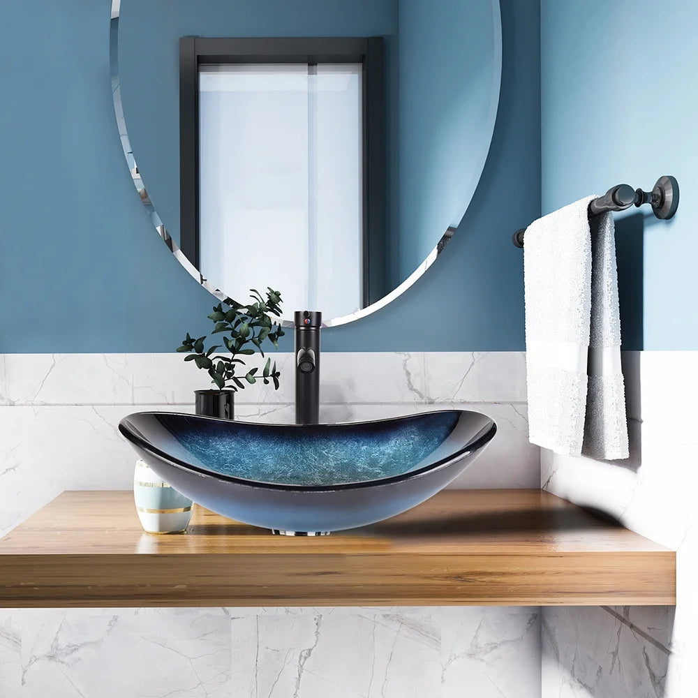 FULLWATT Bathroom Ceramic Sink Vanity Vessel Basin Porcelain Faucet Drain Combo Rectangle,White