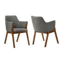 Renzo Blue Fabric and Walnut Wood Dining Side Chairs - Set of 2
