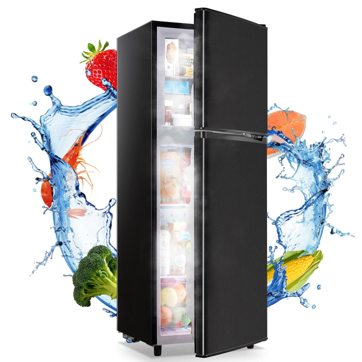 TACOOL Small Refrigerator with Freezer Mini Fridge with Removable Shelves LED Light for Apartment 5.0 Cu.Ft Black