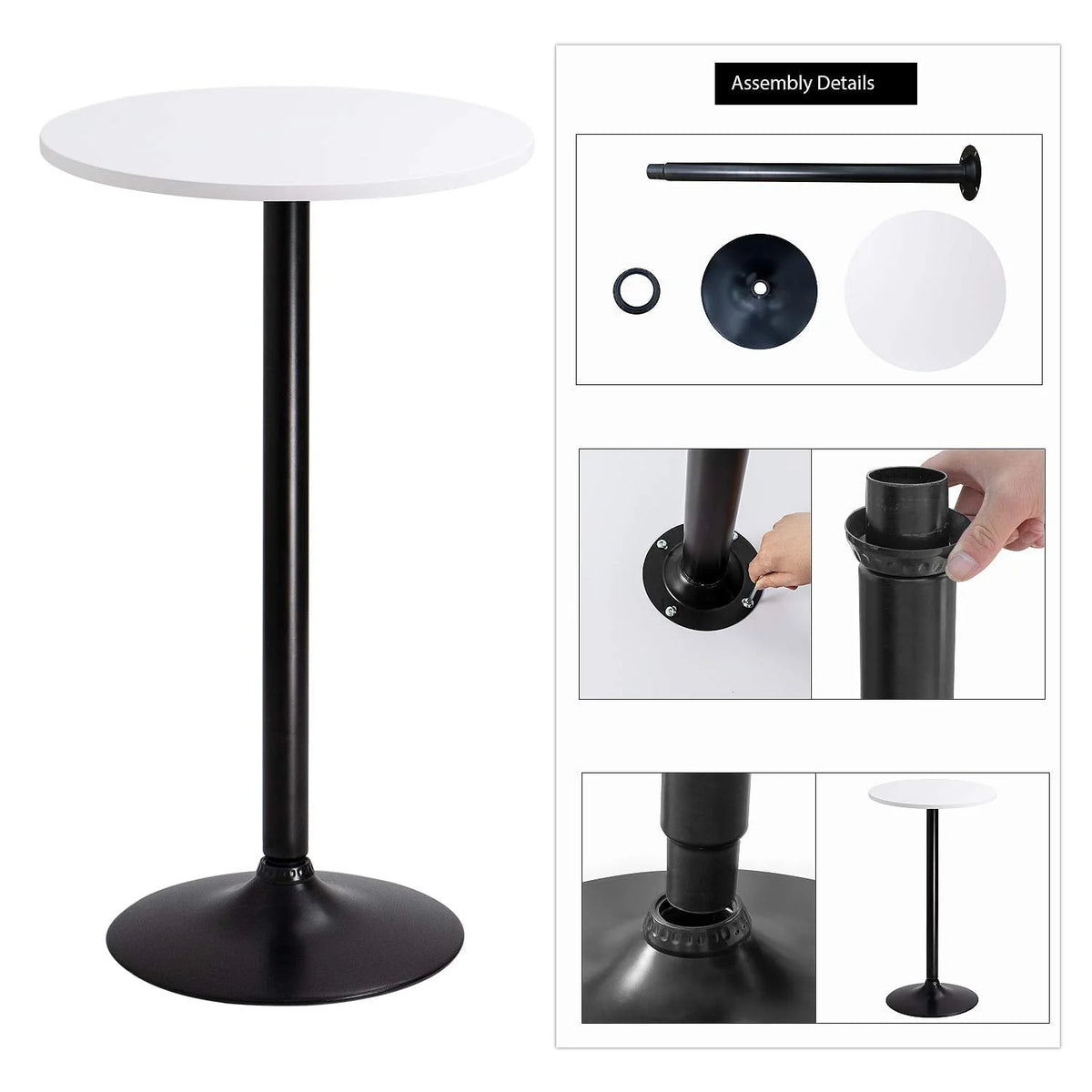LACOO Round Bistro Pub Table 23.8" Bar Height Cocktail Table with Metal Leg and Base, White