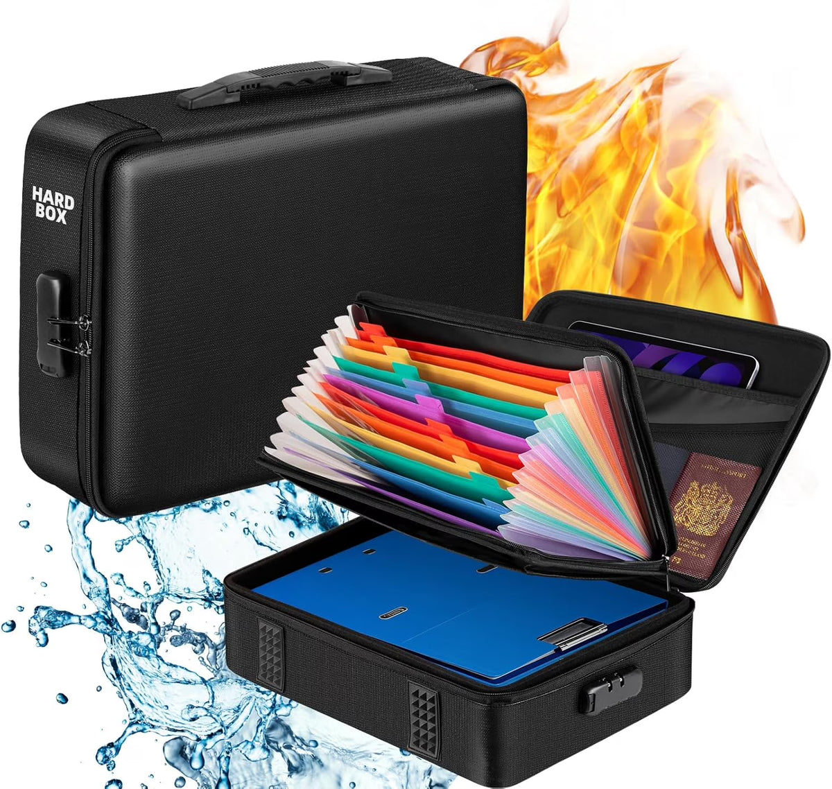 Fireproof Document Organizer Box, Fire Box Safe for Home Documents with Lock, Firesafe Waterproof Safe Box for Important Certificates Documents