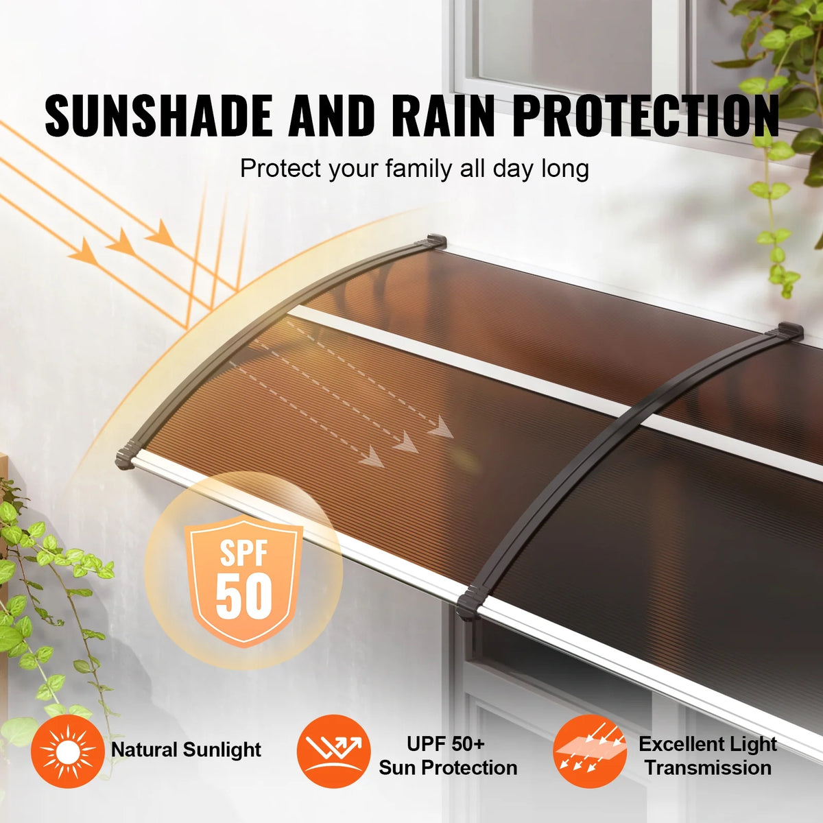 BENTISM Window Door Awning Canopy UV Rain Cover 38" x 78" PC Sheet Brown