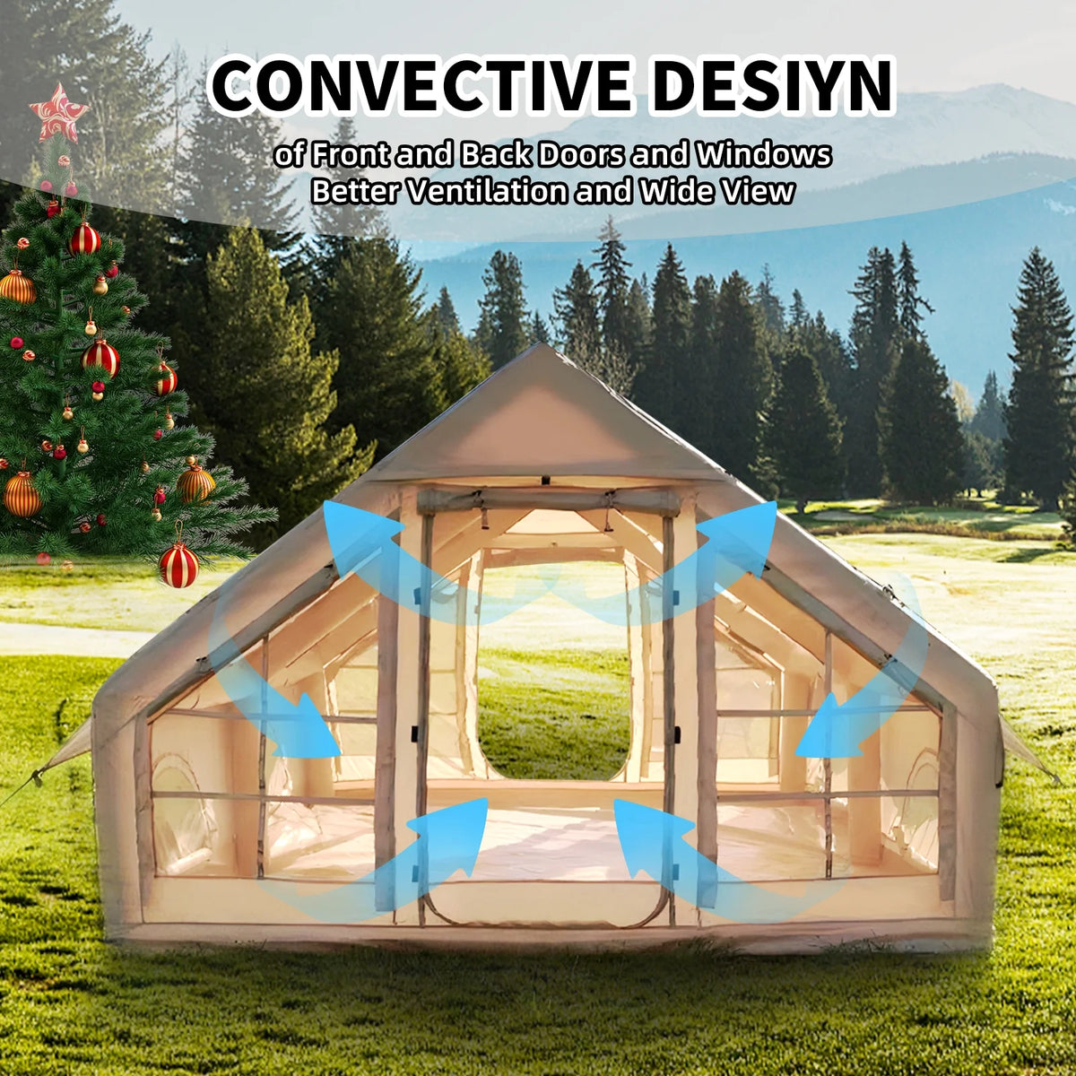 Inflatable Camping Tents 4/6/8/10 Person,129 Square Feets Large Blow up Tent with Stove Jack