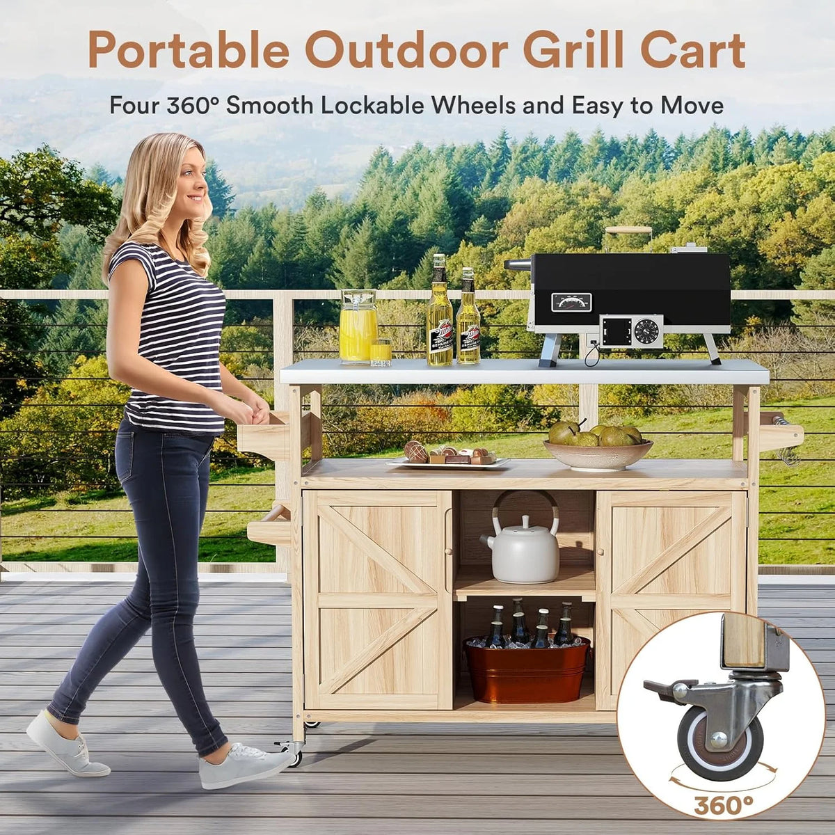 ZIVACATE Rolling Kitchen Island with Drop Leaf and Storage Large 53 in Movable Kitchen Carts White