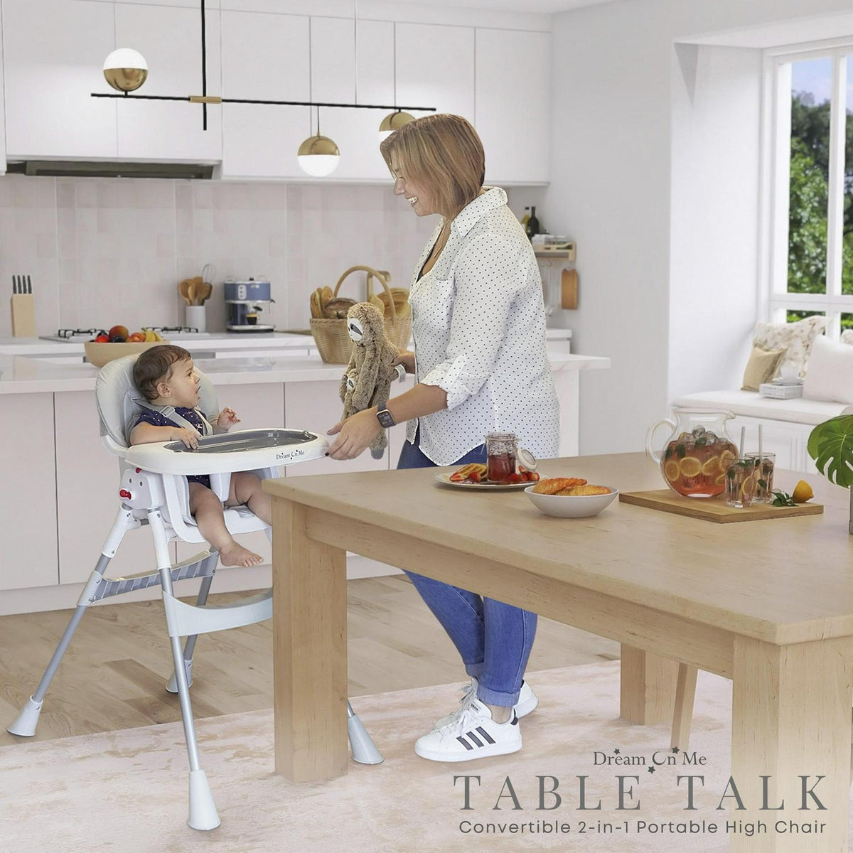 Dream On Me Portable 2-In-1 Table Talk High Chair. Gray