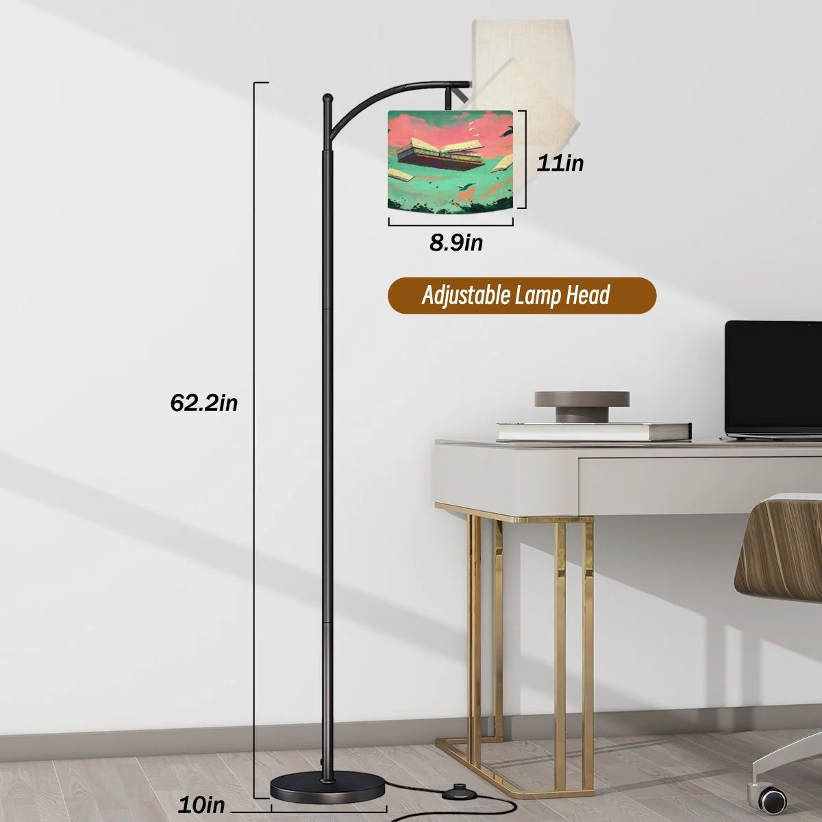 Arc Floor Lamps Surreal Bookshelf Dreamlike Sky Art Print Modern LED Adjustable Lampshade Standing Light for Living Room Reading Bedroom Office