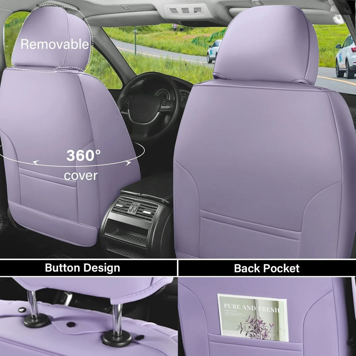 Coverado Black Front Car Seat Covers, Stylish Waterproof Premium Leather Automotive Seat Protectors, Airbag Compatible Auto Interior Accessories Universal Fit for Most Cars SUV Pick-up Trucks