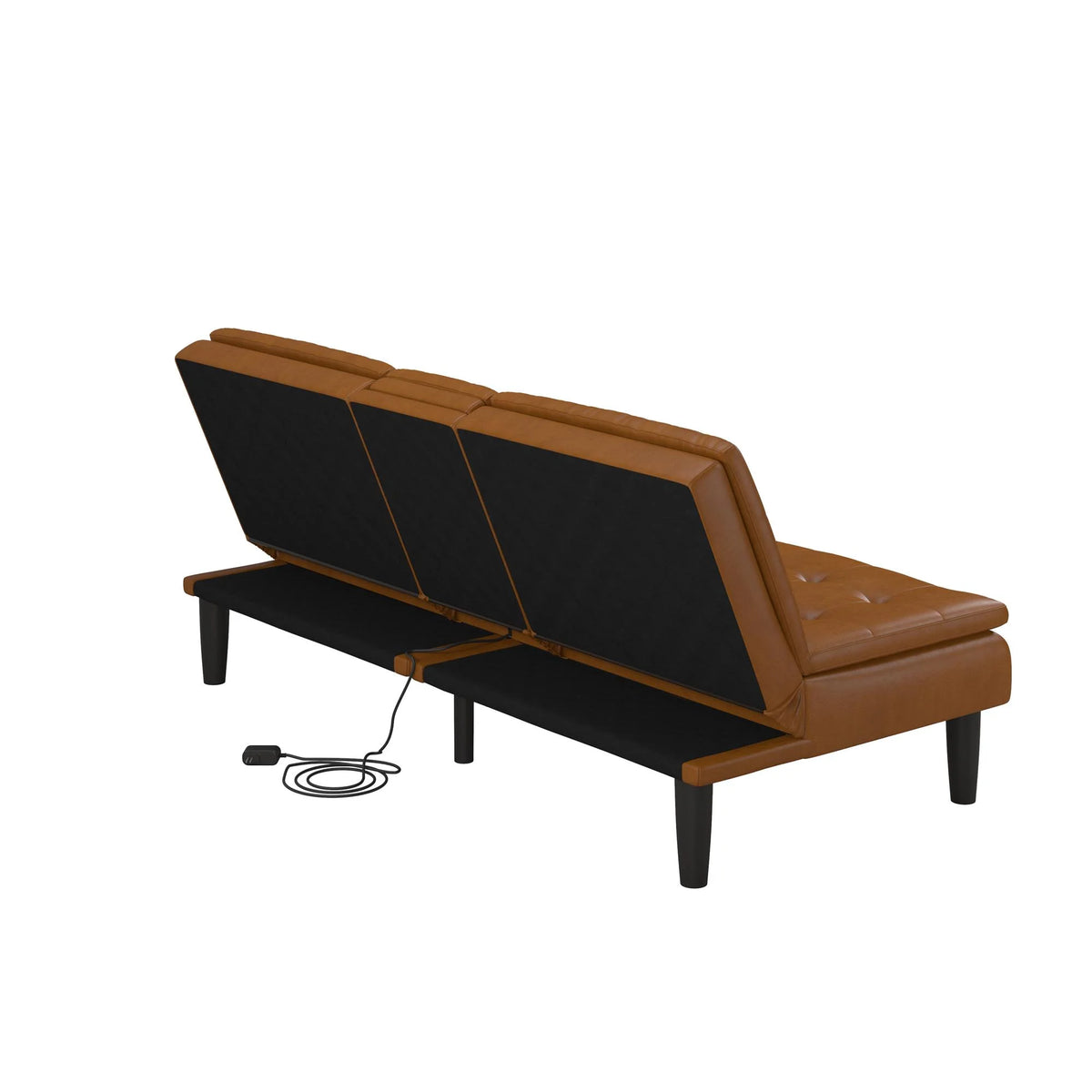 Mainstays Memory Foam 71.5" Futon with Cupholder and USB, Black Faux Leather
