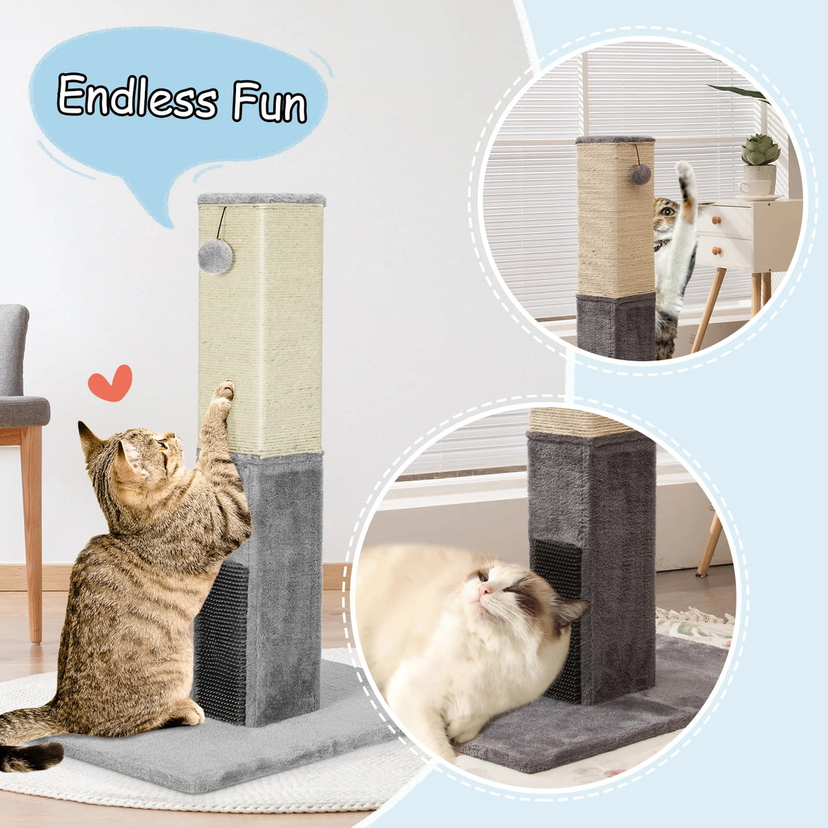 Infans 31" Tall Cat Scratching Post Claw Scratcher w/ Sisal Rope & 2 plush Ball