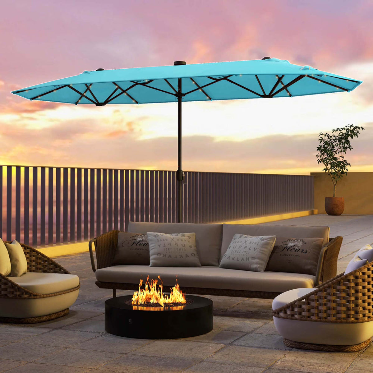 Costway 13ft Beige Rectangle Double-sided Patio Umbrella, Crank Lift