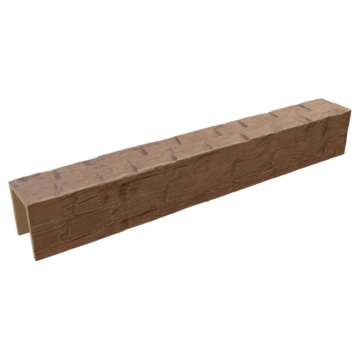 Ekena Millwork 3 1/2"W x 3 1/2"H x 120"L 3-Sided (U-Beam) Reclaimed Axed Cut HeritageTimber Faux Wood Ceiling Beam, Kona Brown