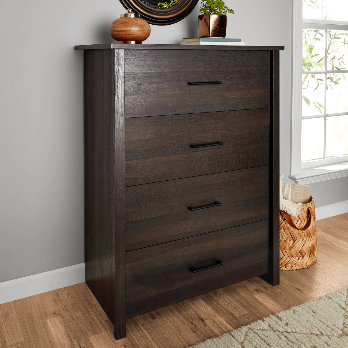 Mainstays Hillside 4-Drawer Dresser, Charcoal Finish
