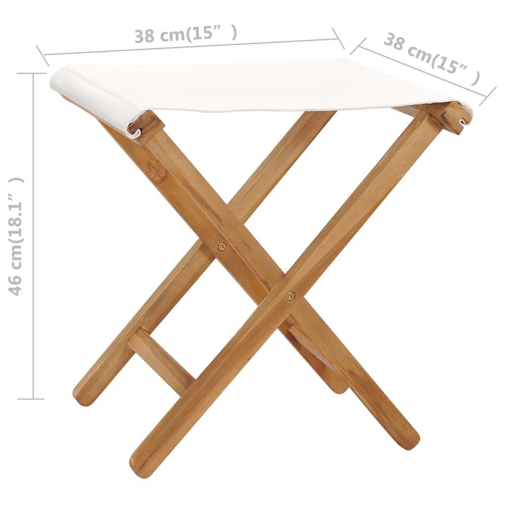 vidaXL Folding Chairs 2 Pcs Patio Stool for Camping Solid Wood Teak and Fabric