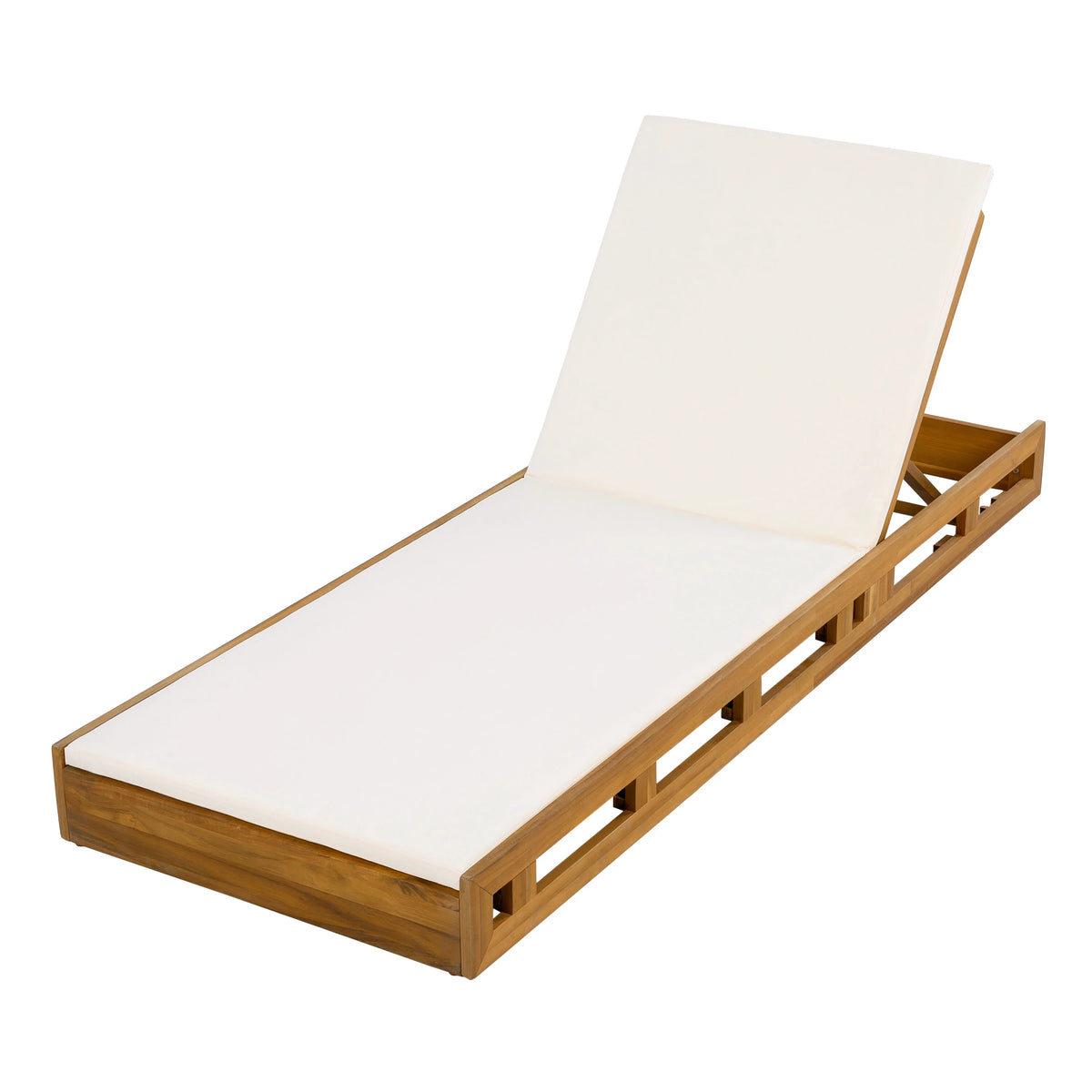 Patio Seating LOUNGE CHAISE SET, ACACIA WOOD WITH WATER-RESISTANT LOUNGE CUSHIONS (CREAM & 4 INCH THICK) - MATCHING DARK GREY VERSION AVAILABLE,Outdoor Seating