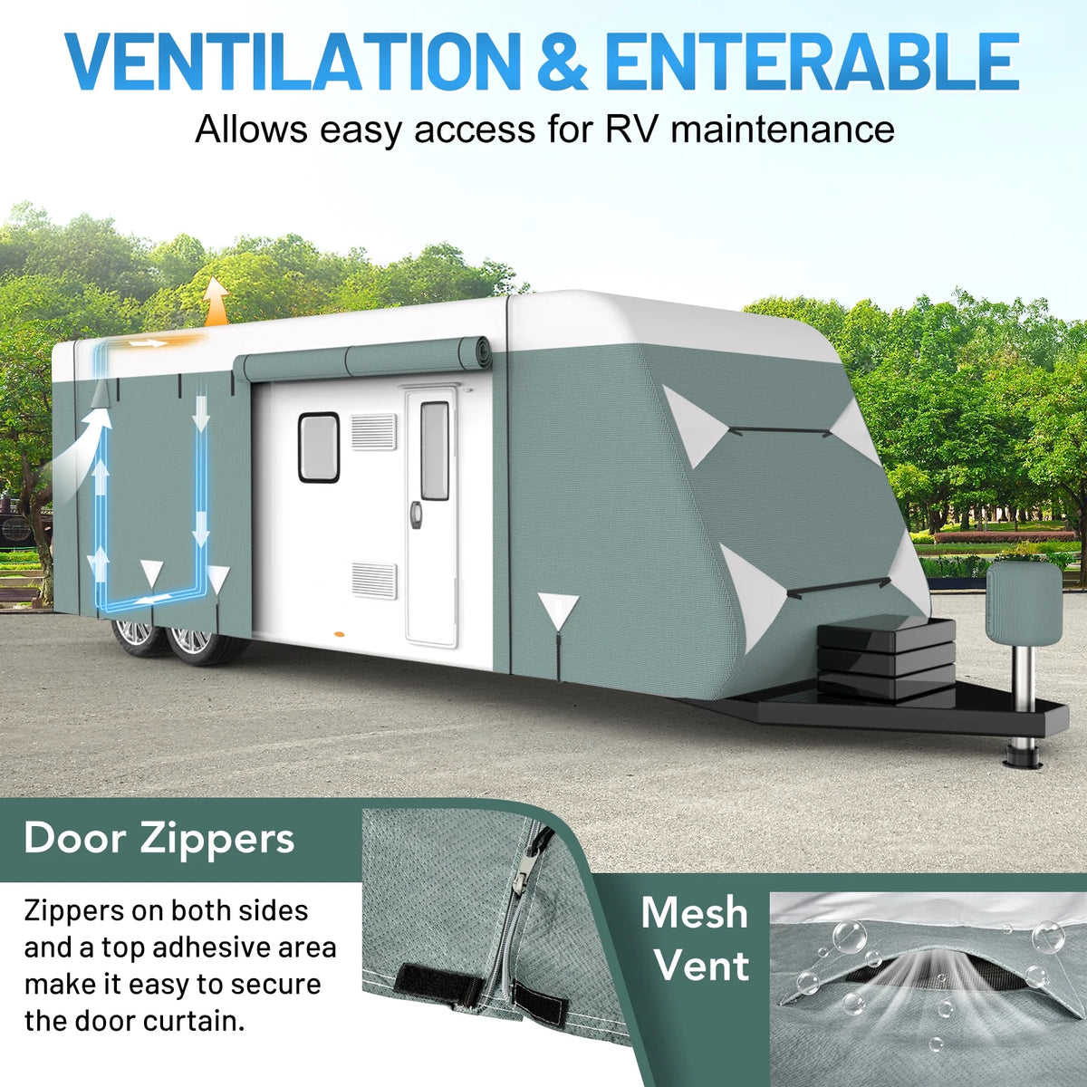 Filluck Lightweight & Easy Install RV Cover for Travel Trailers (20-22FT), Heavy-Duty 6-Layer Fabric All-Weather & UV Resistant Protection w/ Wind Straps & Vents
