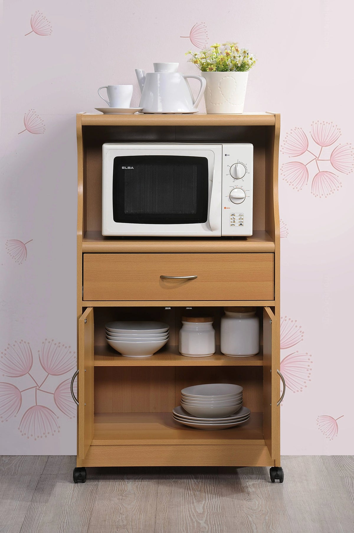 Hodedah Microwave Kitchen Cart, White