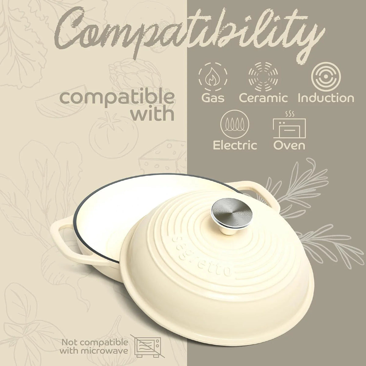 Segretto Cookware 11" Enameled Cast Iron Dutch Oven for Bread, Bread Maker Pan with Lid, Red