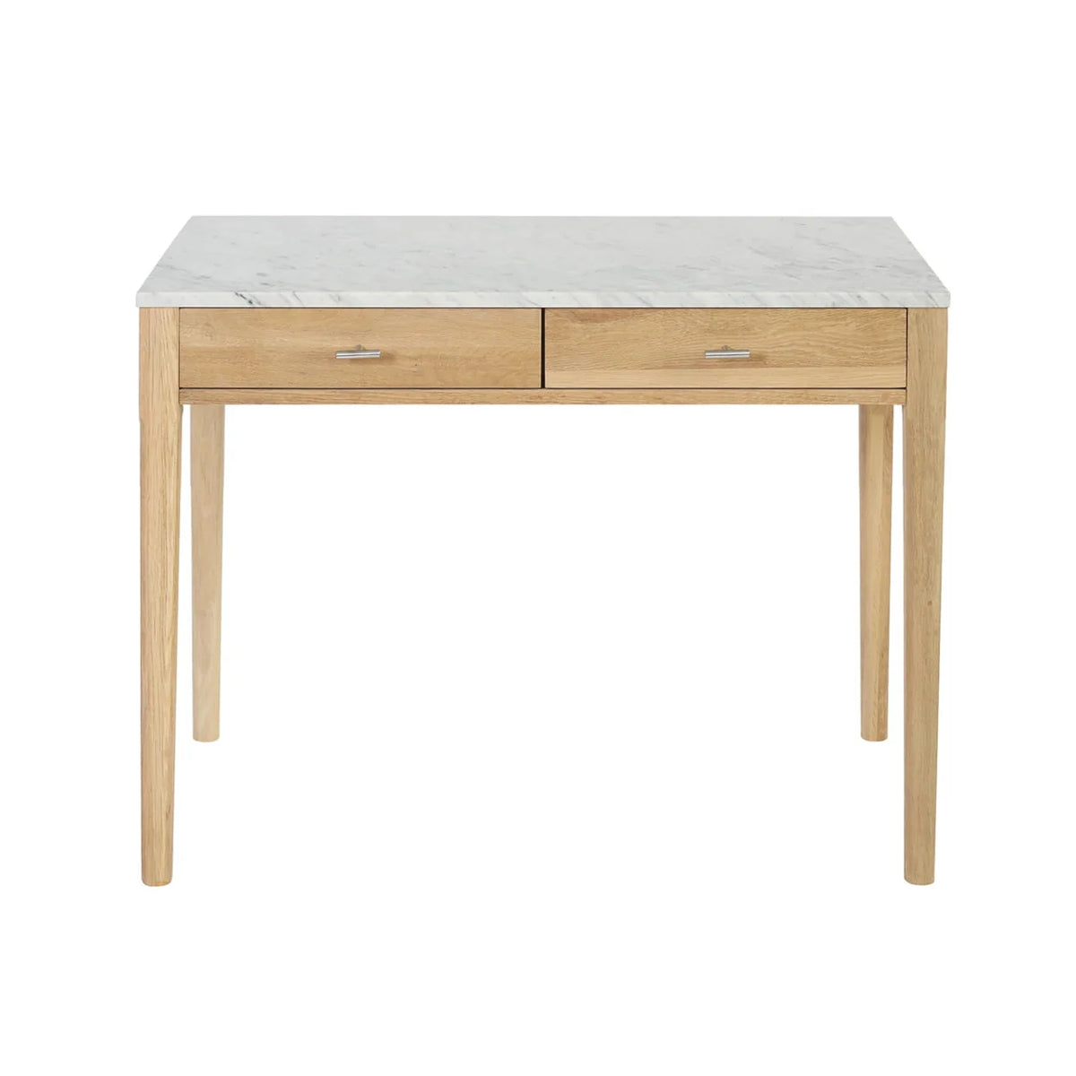 Meno 36" Rectangular Italian Carrara White Marble Console Table with Oak Leg