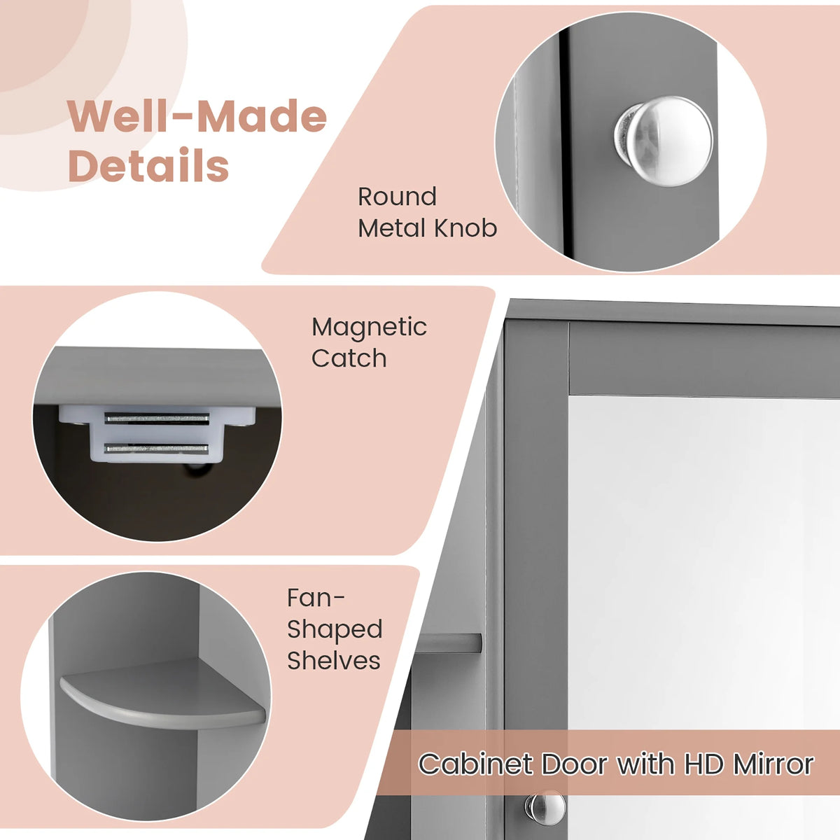 Costway, White, Medium Density Fiberboard, Multipurpose Mount Wall Surface Cabinet Mirror Glass, 26.00 x 6.50 x 23.50 Inches