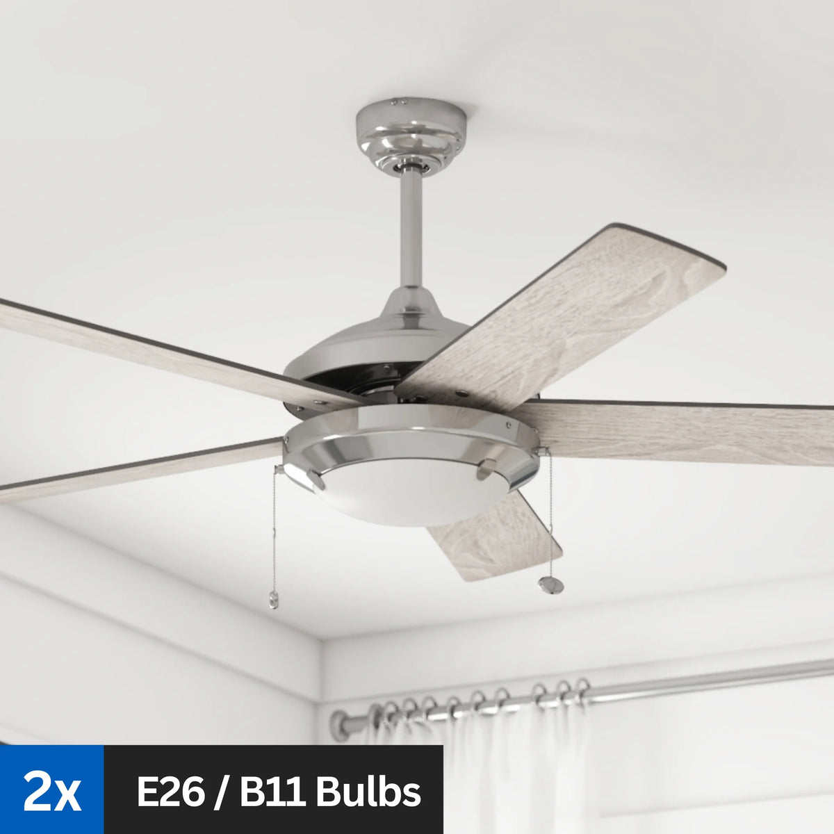 Mainstays 52" Transitional Satin Nickel Indoor Ceiling Fan with Light, Pull Chain Control & Reverse Airflow