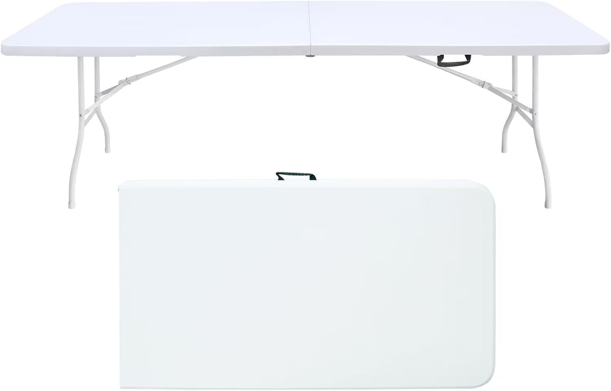 Folding Table with Carry Handle, Portable Fold-in-Half Plastic Table, Rectangle Foldable Table for Indoor