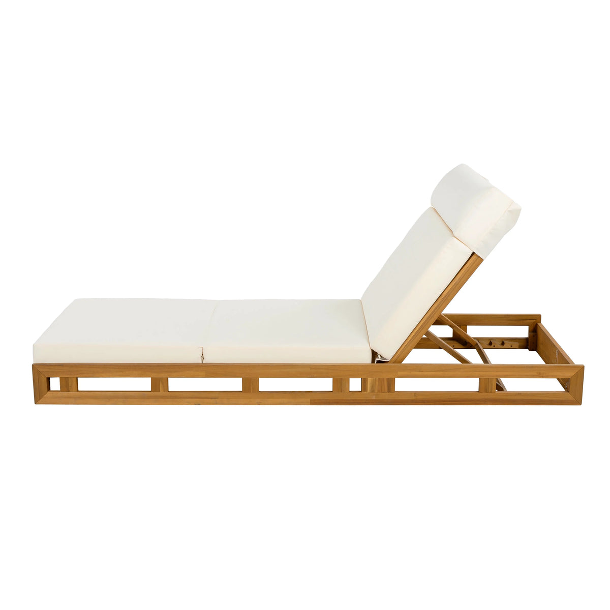 Patio Seating LOUNGE CHAISE SET, ACACIA WOOD WITH WATER-RESISTANT LOUNGE CUSHIONS (CREAM & 4 INCH THICK) - MATCHING DARK GREY VERSION AVAILABLE,Outdoor Seating