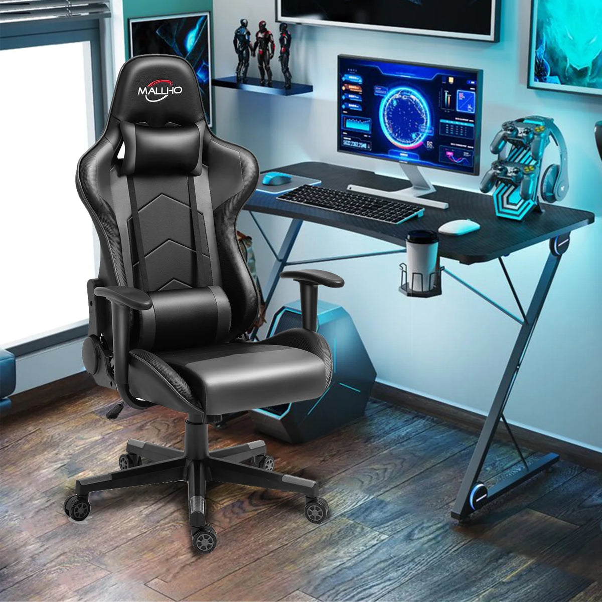 Polar Aurora Gaming Chair Computer Racing Style Video Chairs with Headrest Lumbar Support