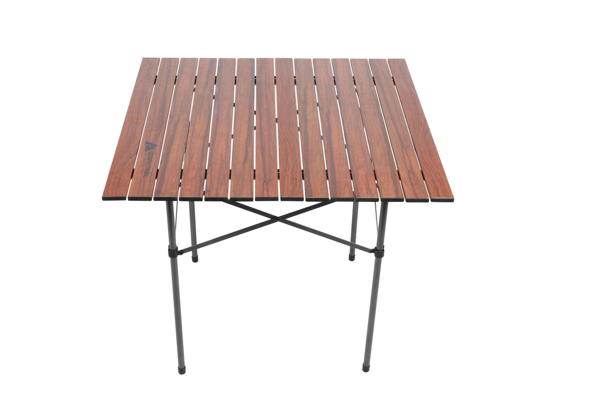 Ozark Trail Square Folding Aluminum Roll-Top Camp Table,31.5�?x 31.5�?x 27.5�?,Add convenience to your next camping trip or picnic with the Ozark Trail Hazel Creek Square Folding Table. Measuring 31.5�?x 31.5�?x 27.5”and featuring a lightweight al