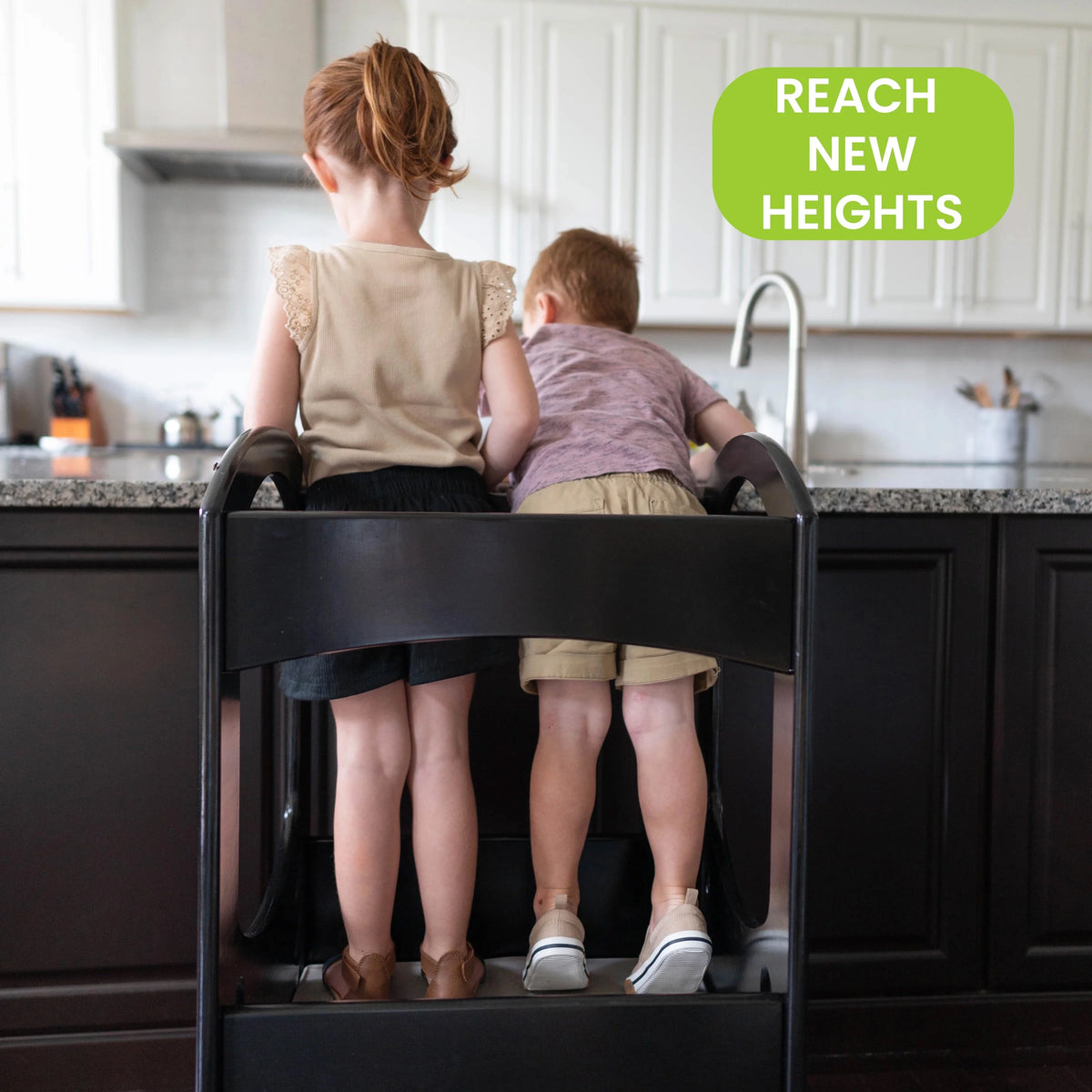 Little Partners Learning Tower Adjustable Height Kitchen Step Stool, Toddler Tower, Encourages Learning, Independence, and Engagement, Safety Climbing Tower for Kitchen Counter - Soft White