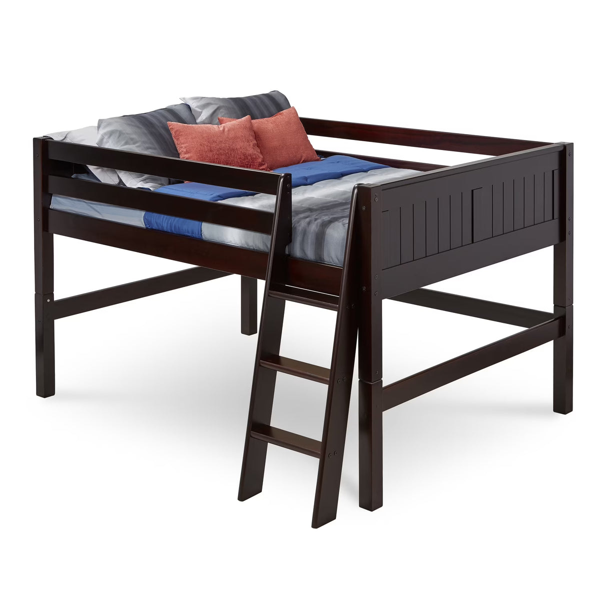 Camaflexi Full Size Low Loft Bed - Panel Headboard - Cappuccino Finish