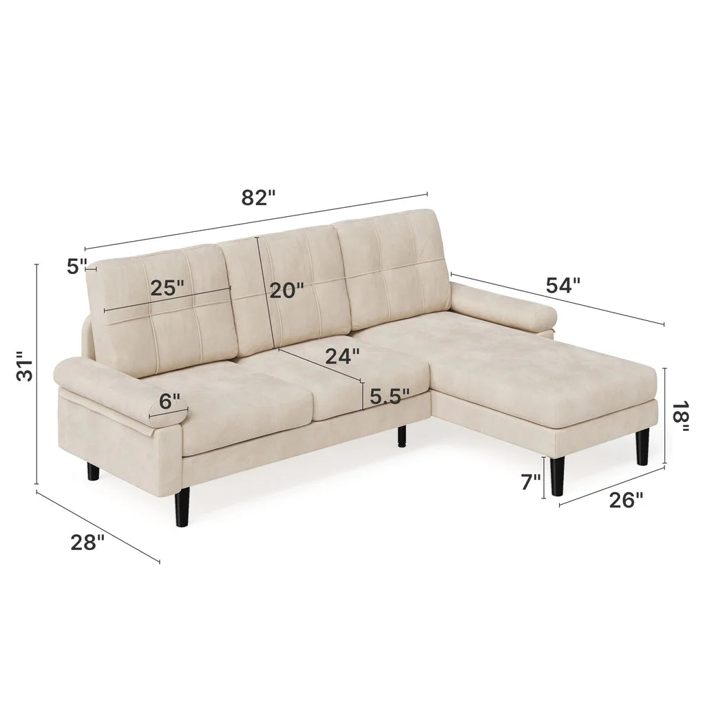 Aiho 82" L Modern Sofa, L-shaped Sofa with 3 Comfortable Pillows for Living Room, Apartment, Studio, Office - Dark Grey