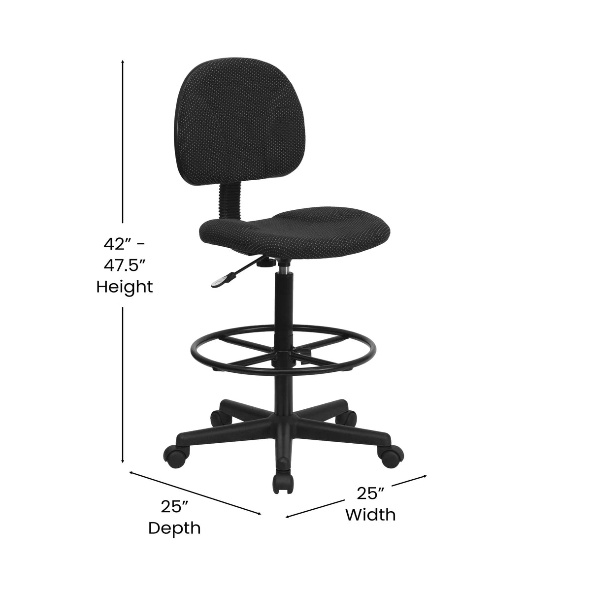 Emma  Oliver Black Fabric Drafting Chair (Cylinders: 22.5"-27"H, 26"-30.5"H)