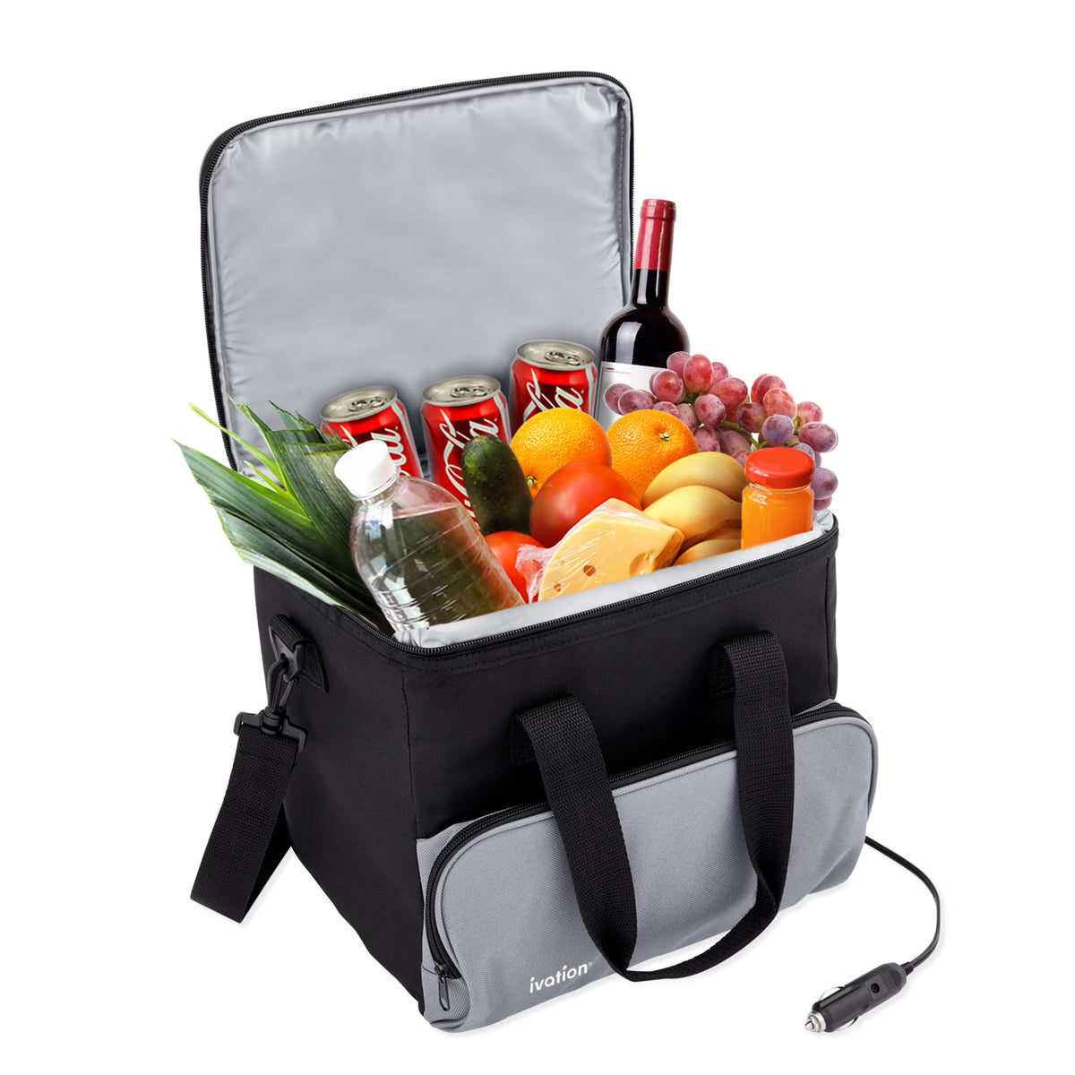 Ivation Portable Electric Cooler Bag | 15L Soft Sided Thermoelectric Travel Cooler with Shoulder Strap, Storage Pocket & DC 12V Plug in for Car, Truck & RV Camping