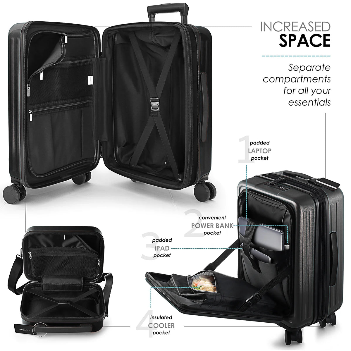 Virtu 4 Piece Hardshell Exapandable Luggage Set, Spinner Luggage Suitcase Set, Navy Blue