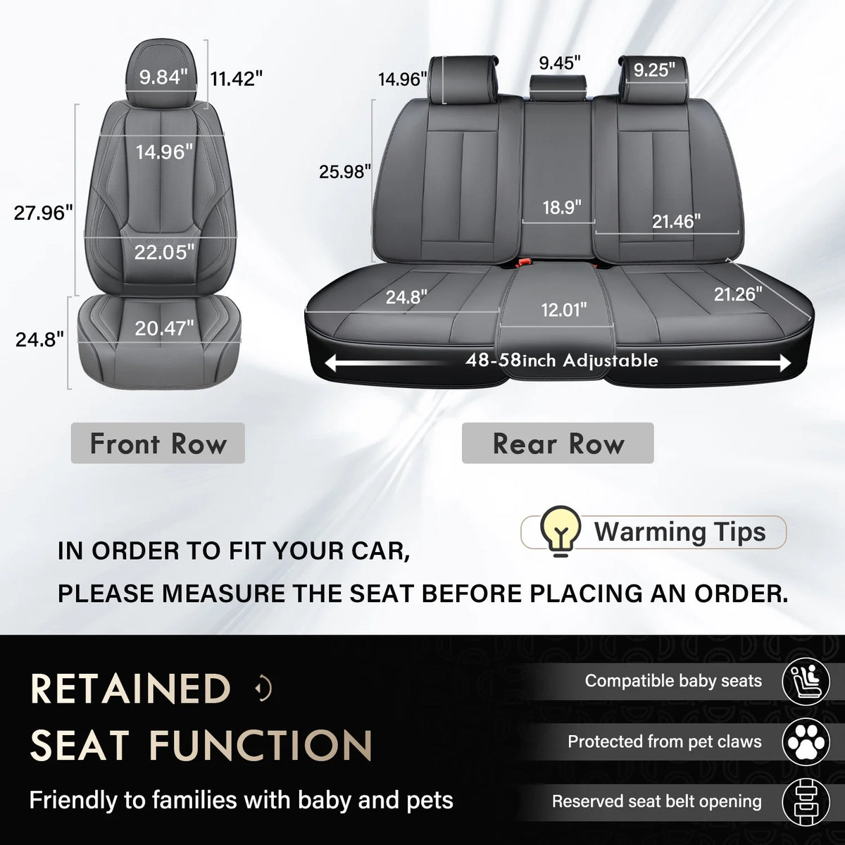 Coverado Black Front Car Seat Covers, Stylish Waterproof Premium Leather Automotive Seat Protectors, Airbag Compatible Auto Interior Accessories Universal Fit for Most Cars SUV Pick-up Trucks