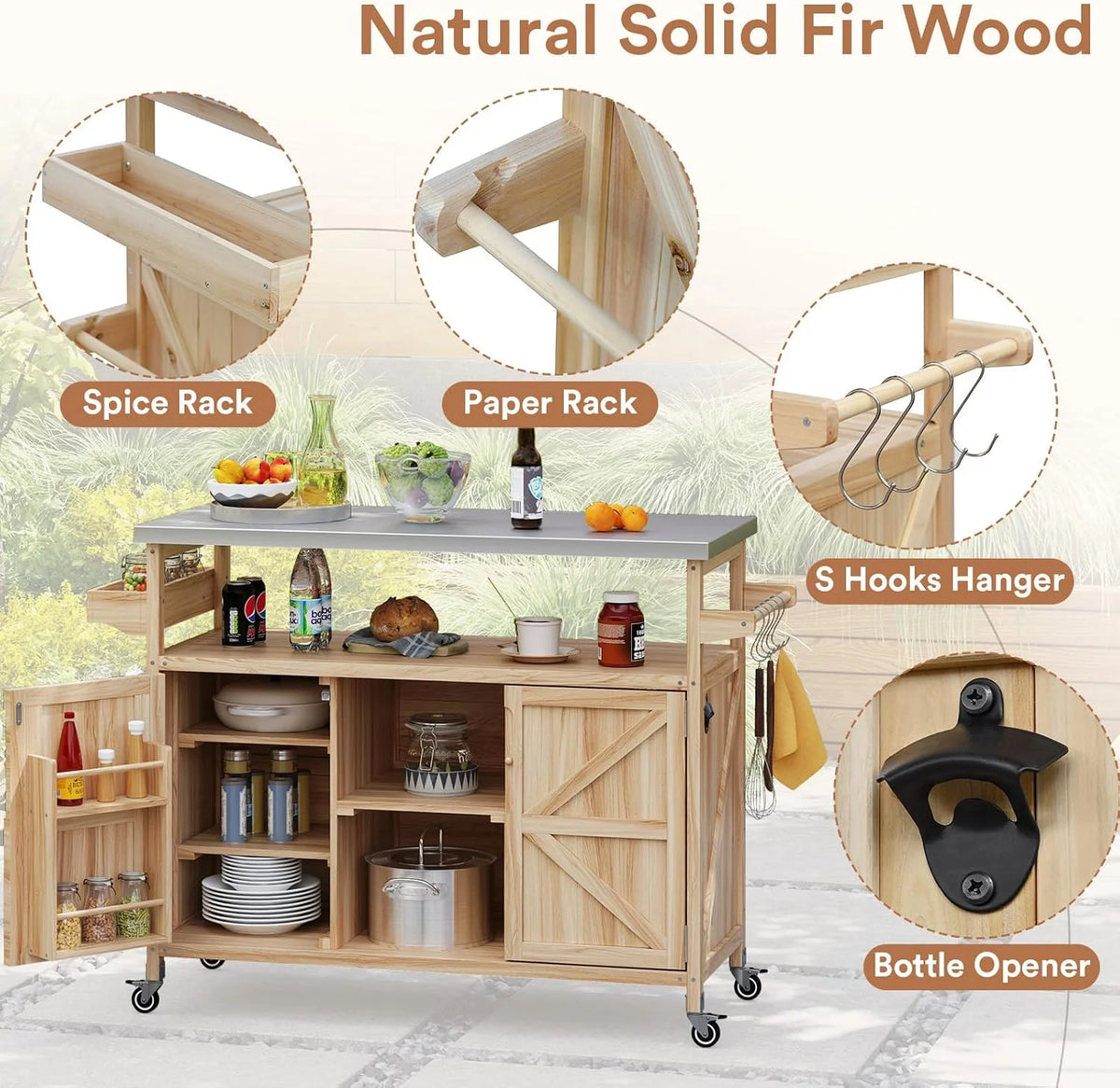 ZIVACATE Rolling Kitchen Island with Drop Leaf and Storage Large 53 in Movable Kitchen Carts White