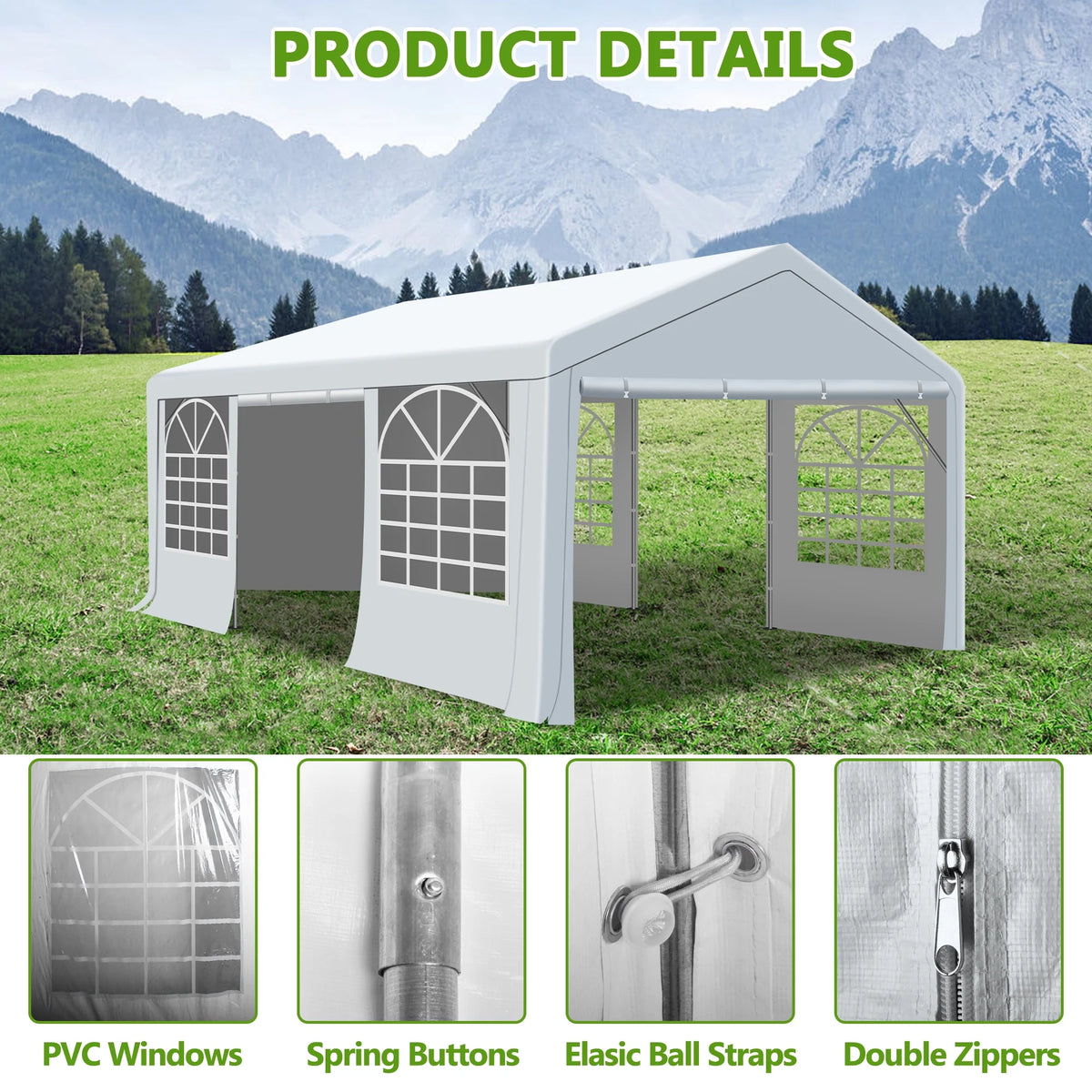 Gartooo 20'x20' Heavy Duty Party Tent, Outdoor Wedding Party Tent with Removable Sidewalls, Outdoor Canopy for Events