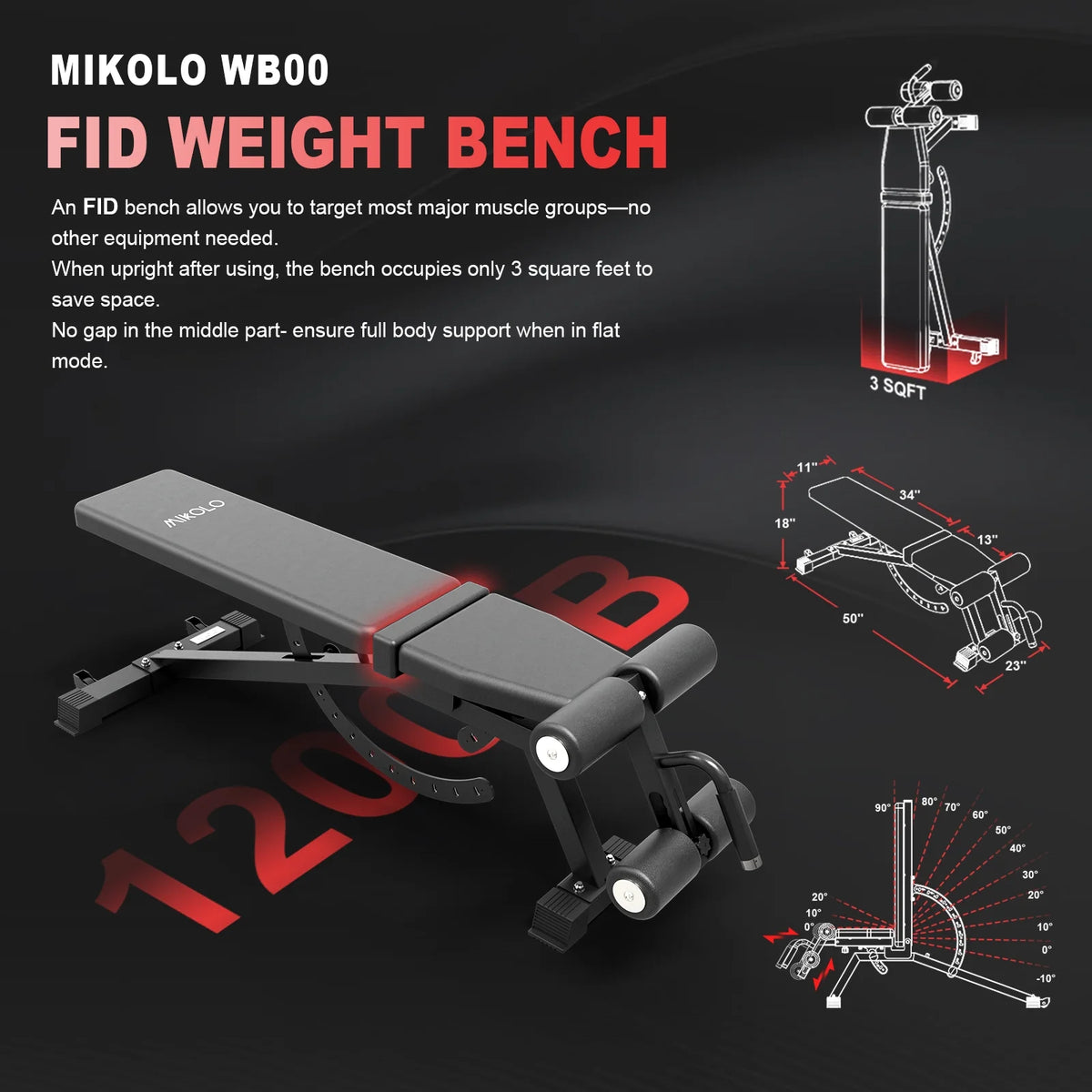 Mikolo Foldable Power Rack Cage,1000lbs Capacity Wall Mounted Squat Rack with independent pulley system, Space Saving Home Gym Equipment with 5 Adjustable Angle