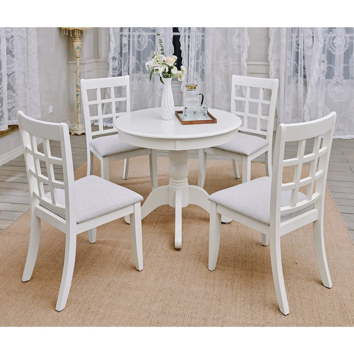 Homylin 35.8" White Round Pedestal Dining Table with Solid Wood Legs