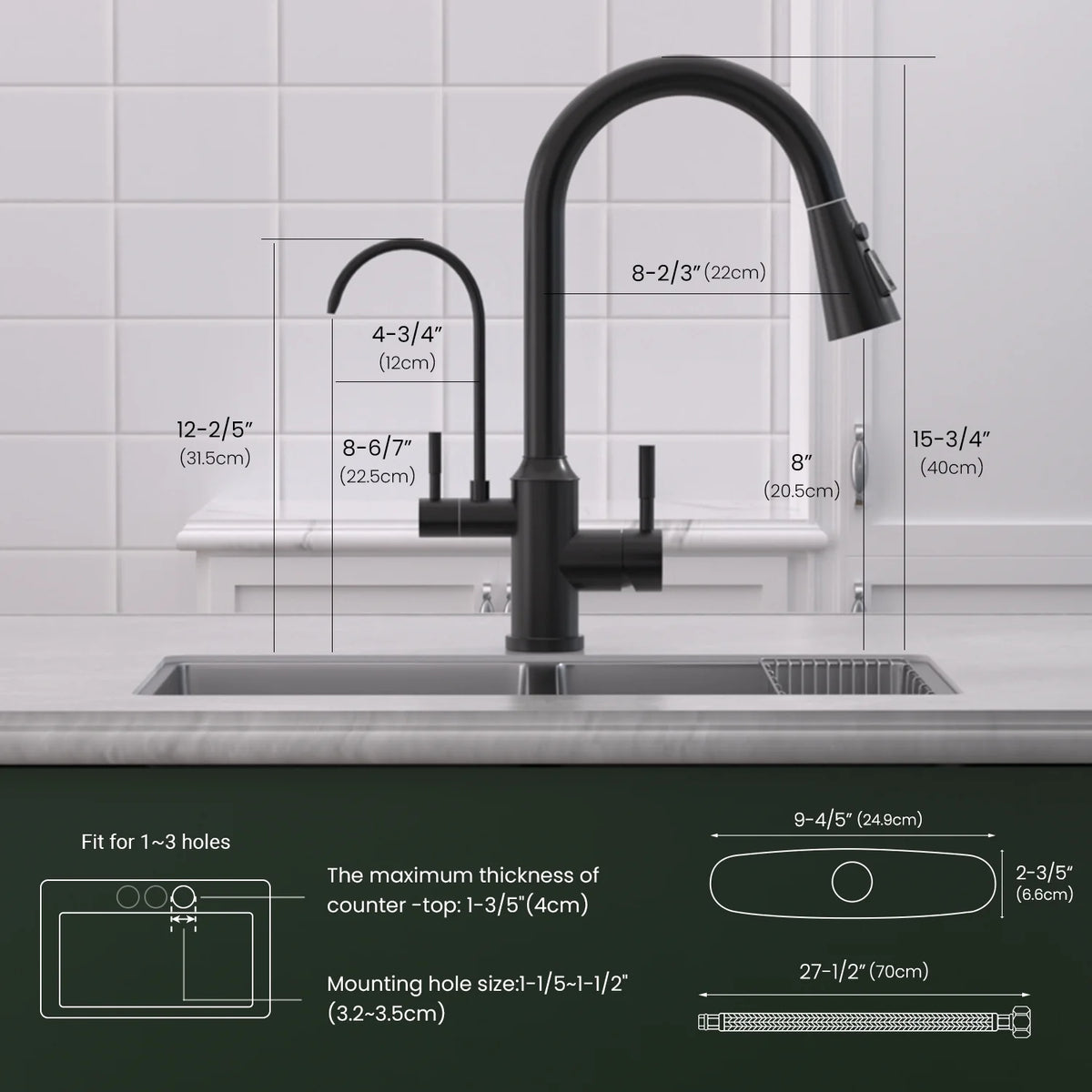 APPASO Kitchen Faucet with Water Filter, Matte Black 3 Way Sink Water Filter Faucet with Sprayer, 2 Handle Faucet with Water Purifier - 3 in 1 Faucet Black Matte (Without Water Filtration Device)