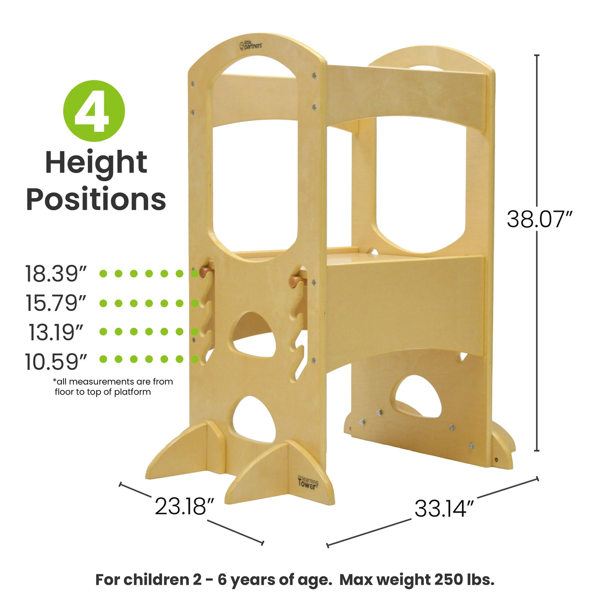 Little Partners Learning Tower Adjustable Height Kitchen Step Stool, Toddler Tower, Encourages Learning, Independence, and Engagement, Safety Climbing Tower for Kitchen Counter - Soft White