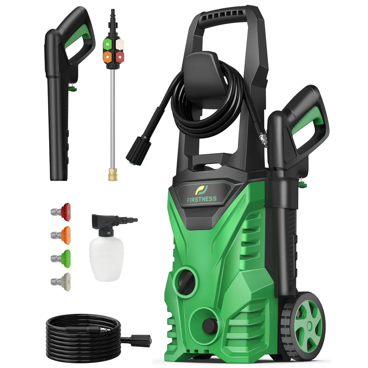 Firstness Pressure Washer 3500 PSI, Electric Power Washer w/ 26 ft Hose, 4 Quick Connect Nozzles, High Pressure Cleaning Machine with Foam Cannon, Portable to Clean Patios, Cars, Fences, Driveways