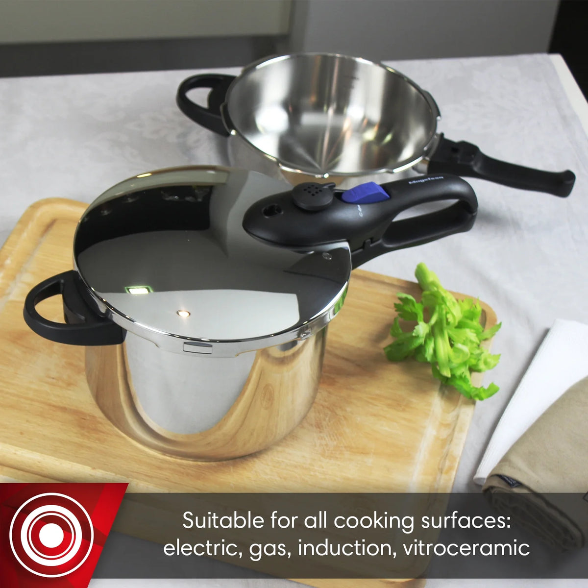 MAGEFESA Favorit Six Stainless Steel  Pressure Cooker Set, 3.2 Qt & 6.3 Qt, Induction Compatible �C Special Edition (Steam Basket, Lid & Recipe Book)