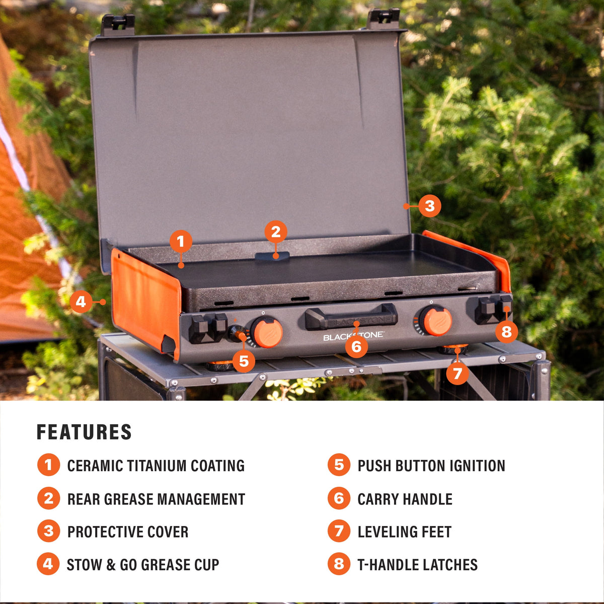 Blackstone Adventure Ready 20��x14�� 2-Burner Propane Camping Griddle with Latching Hood and Handle