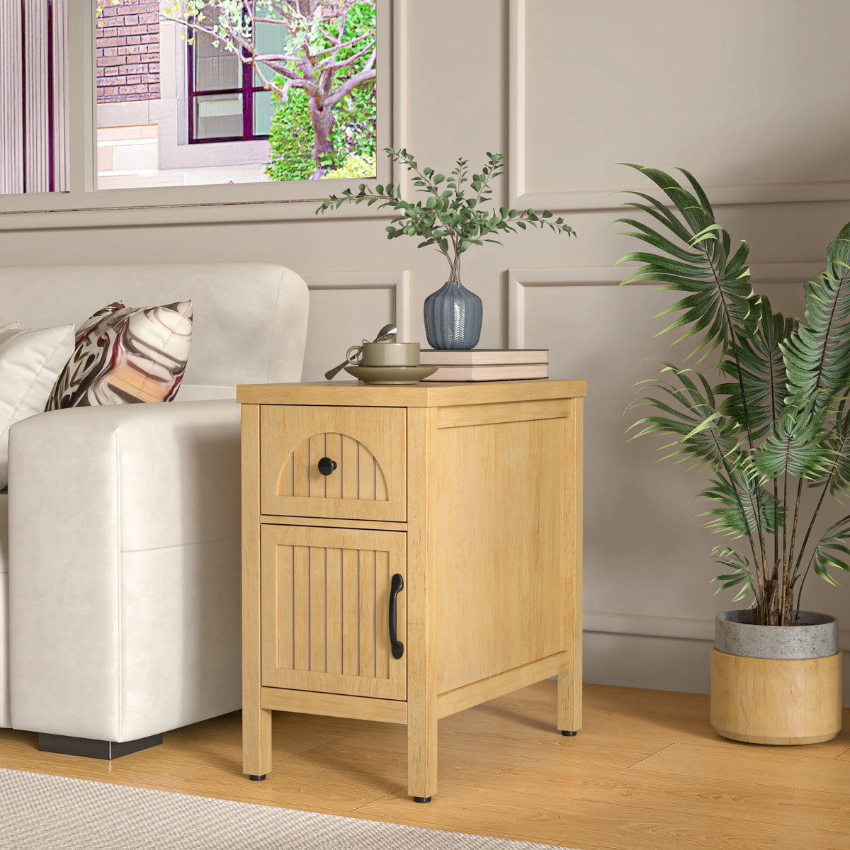 Narrow Nightstand with Drawers, Wood End Table, Narrow Side Table, Modern Sofa Side Table