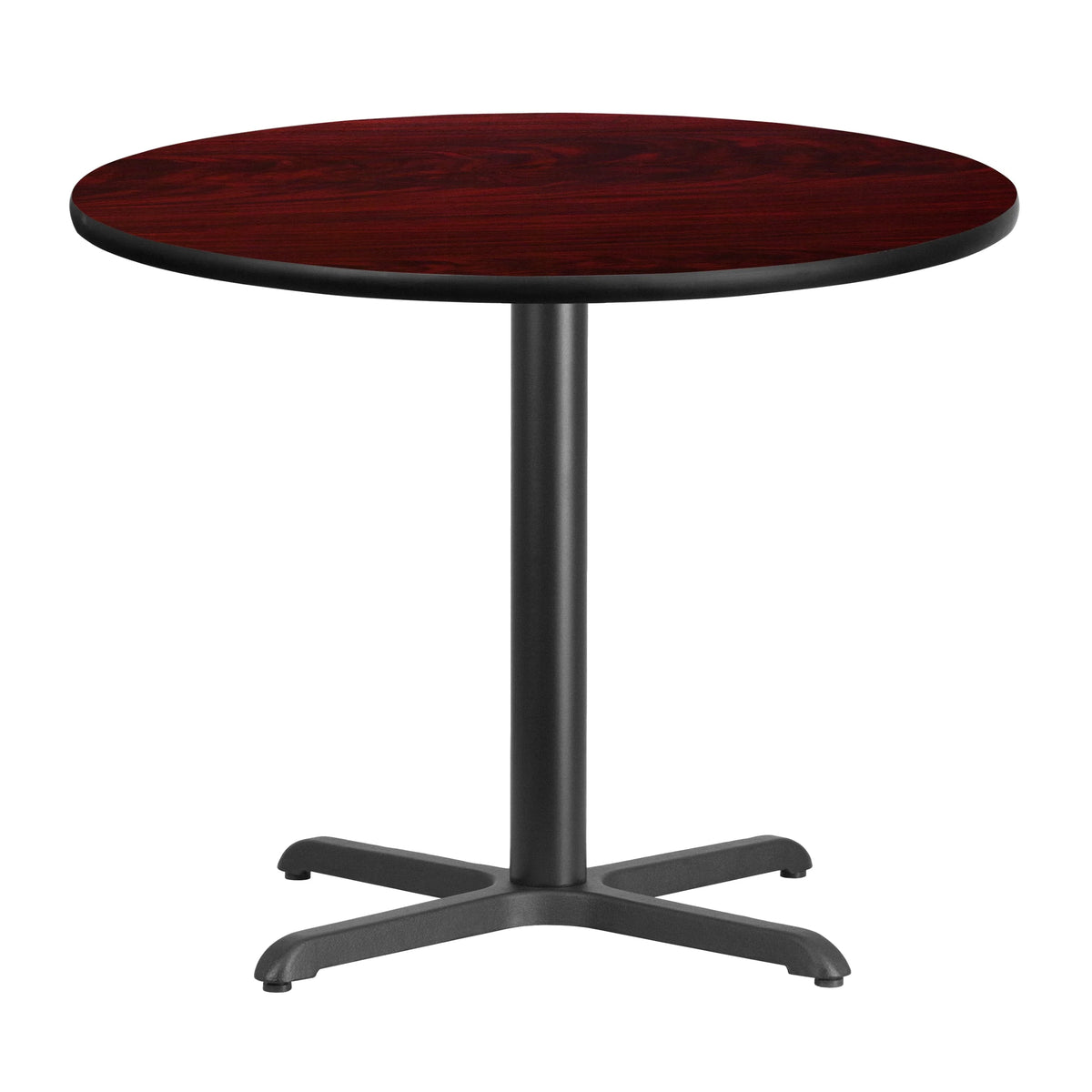 Emma + Oliver 36"RD Mahogany Laminate Table Top with 30"x30" Base