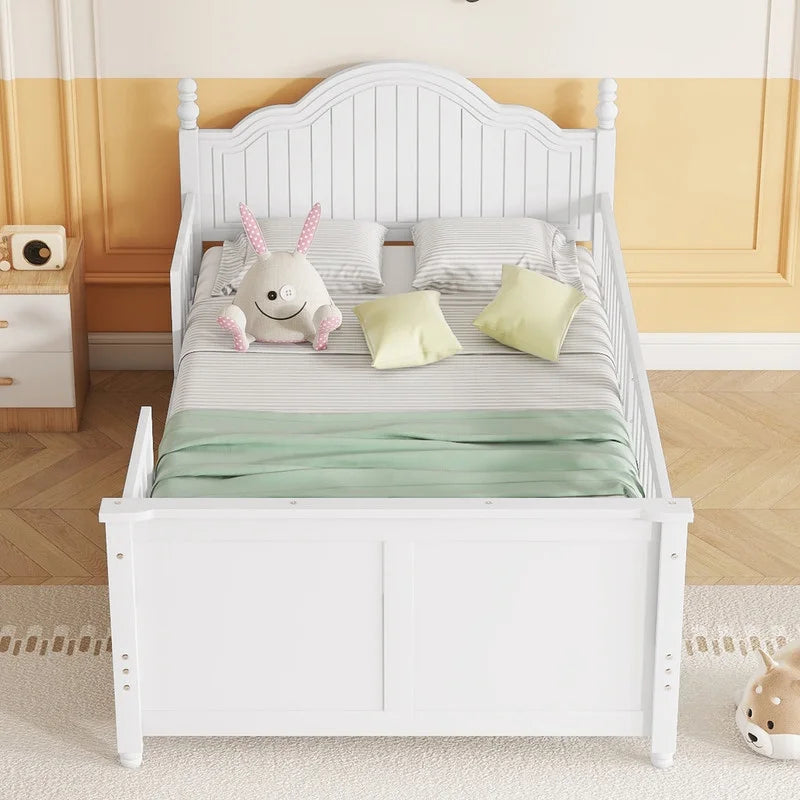 Duxelifin Wood Twin Bed Frame with Rails, Twin Size Low Platform Bed with Headboard and Footboard, Low Twin Bed Frame for Girls & Boys, White