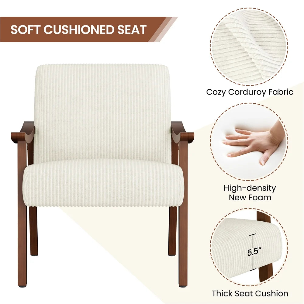 Yaheetech Mid-Century Upholstered Faux Leather Armchair with Solid Wood Legs,Brown